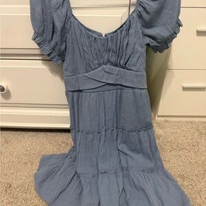 Trixxi Blue Midi Dress with Puff Sleeves